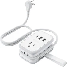 USB Power Strip, 3ft Extension Cord 2 USB A 1 USB-C Port, Flat Plug Power Strip