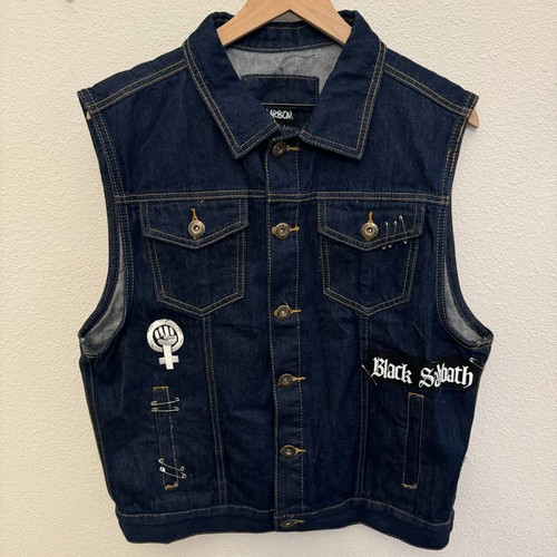 The Smiths Carbon Denim Vest XL Upcycle Custom Black Sabbath Dark Wash READ - Picture 2 of 18