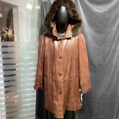 Gr. L Neue Damen Lammnappa Leder Jacke  mit Pelz Kapuzenrand topcoat норковая шу