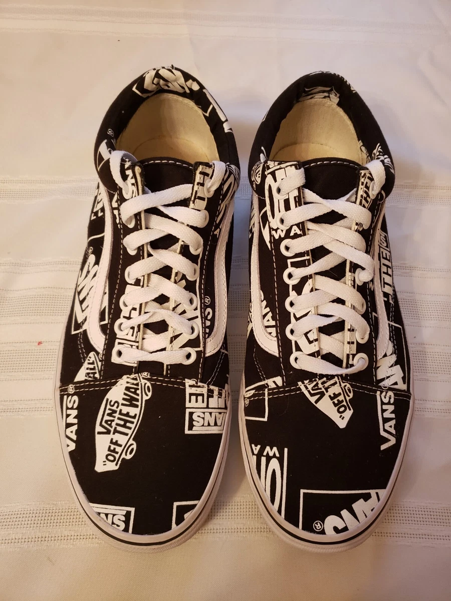 Vans Mens Off the Wall Shoes US All Over Logo Print Black White Size11
