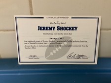 Danbury Mint  -  New York Giants  Jeremy Shockey   -   C.O.A  