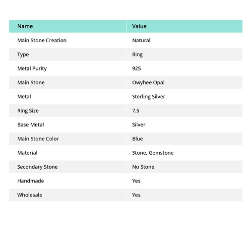 Natural Owyhee Opal Gemstone 925 Solid Sterling Silver Jewelry Ring S.7.5 - Picture 3 of 3