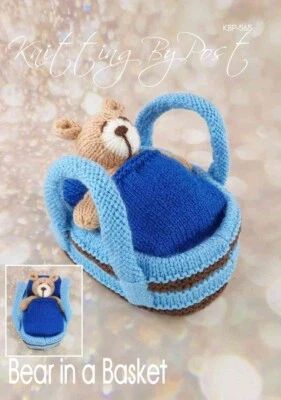 New Knitting Pattern Bear in a Basket Knitting By Post A5 Leaflet Soft Toys