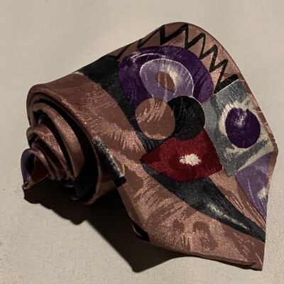 VIBES mens silk tie vtg 80s 90s pink purple red abstract Memphis group Y2K