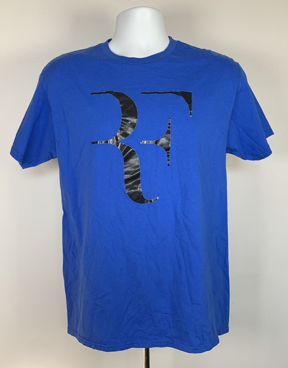 RF Roger Federer Tennis T Shirt Mens XL Blue Cotton Black
