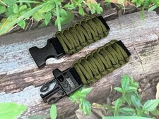 20 22 mm Green Adjustable Survival Paracord Watch Band Whistle Fit 7"- 8" Wrists