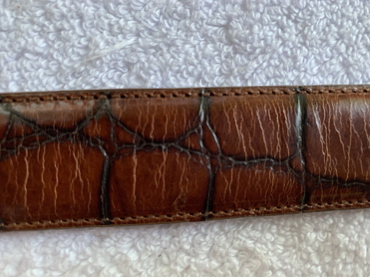 Vintage Express Brown Croc-Embossed Wide Leather Belt Made in Italy Size S Regent Belt Co Brown Leather Croc Embossed Belt USMECO Bkl  main image 3