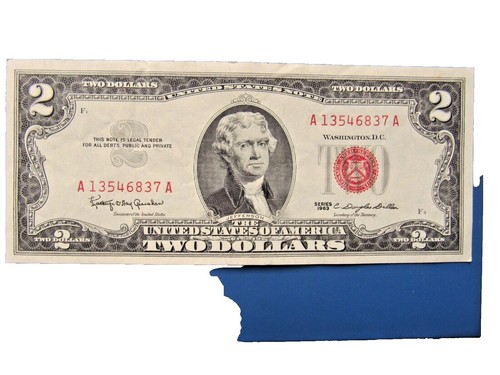1963 A series $2 Bill Uncirculated Condition. Serial # A13372859A