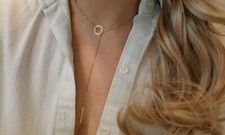 Collana lariat ciondolo geometrico anello Minimal Chic bigiotteria donna Nuovo