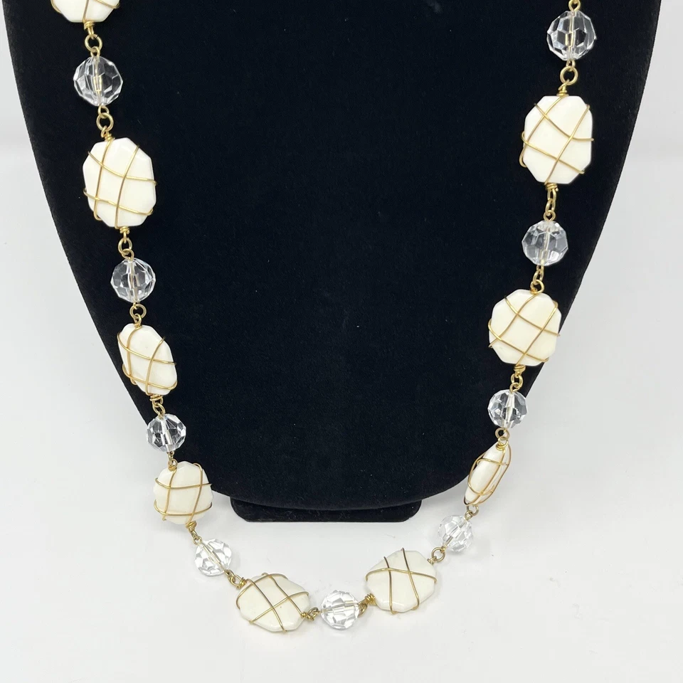 De Colección Joan Rivers Collar Declaración Cuentas Envueltas en Alambre Tono Oro Blanco Jaula Foto 2 de 4