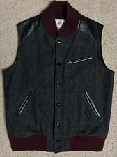 Golden Bear VEST Mens Gray LARGE Wool Blend Leather Full Zip Made In USA vtg