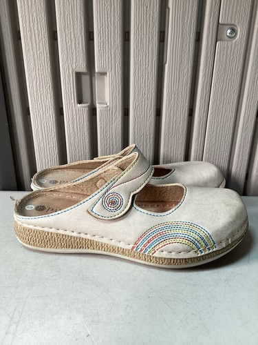 Pavers Touch Fastening Slip On Leather Clogs - Beige - Rainbow - UK 6 EUR 39 - Picture 6 of 24