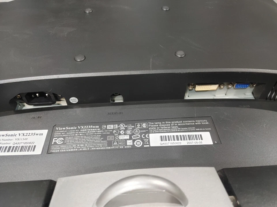 Good Condition ViewSonic VX2235wm 22inch LCD Monitor Tested Working Black/Silver - Image 3 of 3