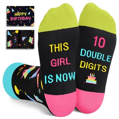 HAPPYPOP 10th Birthday Gifts - Socks for Tween Medium, 10 Double Digits Black 