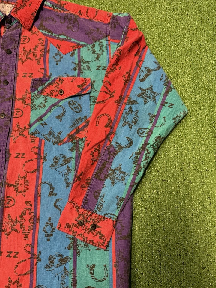 Camisa estampada vintage Western Plains Trading para hombre talla mediana dos bolsillos Foto 3 de 4