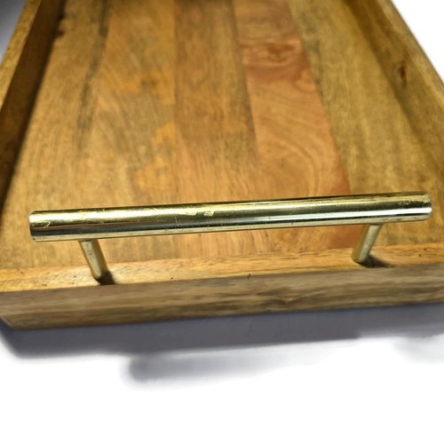 Set Of 2 West Elm 12"x19" Wooden Tray with Brass Handles - Picture 4 of 11