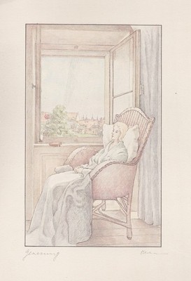Dieckmann - Genesung Farbdruck Krank Gesundheit signiert 20. Jh.