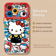 Funda de teléfono de silicona a prueba de golpes Hello Kitty Happy Icon para iPhone 11-17 Pro Max