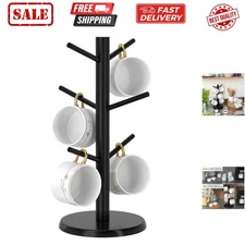 Black Coffee Mug Tree, Updated Thick Bamboo Mug Holder Base,Coffee Cup Stand ...