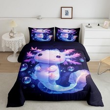 Kids Cartoon Axolotl Comforter Full Size Cute Salamander Comforter Set for Ki...