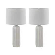 Clarkland Contemporary 24 Inch Ceramic Table Lamp, Set of 2, White