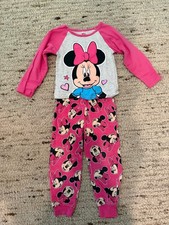 Disney Junior Minnie Mouse Girls Pajama Set 3T Pink 2 Piece Long Sleeve