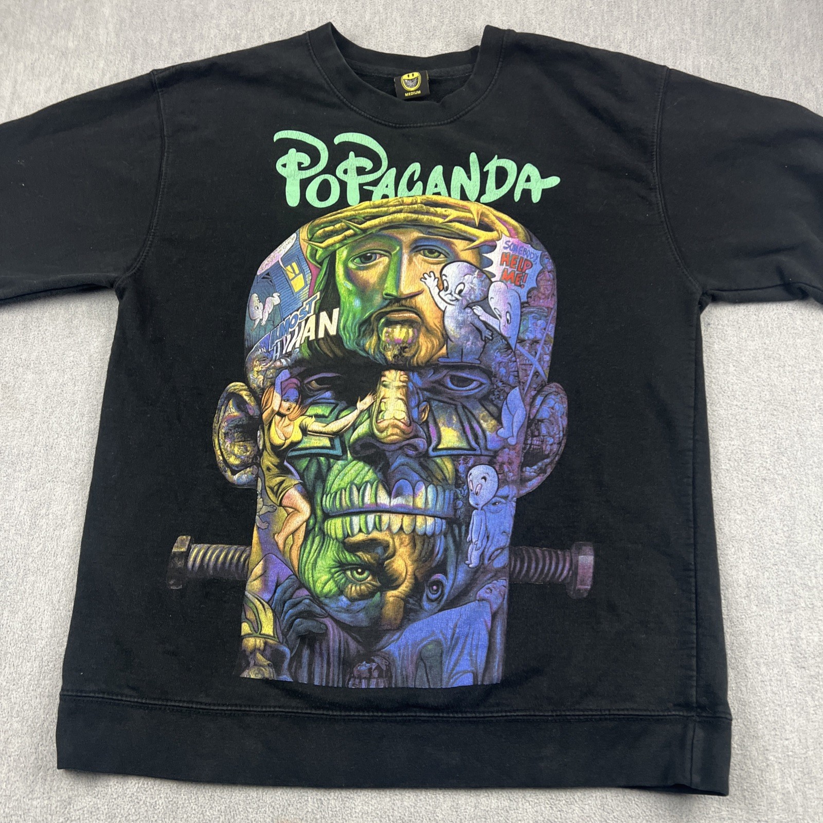 PoPaganda Ron English Sweatshirt Sz M Black Jesus Frankenstein Casper Art Mashup image 3