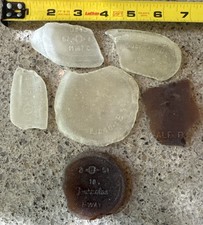 Sea Glass, Lot Of 6 Embossed Bottle Bottom Segments, Huge Frosted, Whiskey, Et