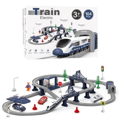 XIAPIA Elektrische Zugsets Eisenbahn Lernen 104 Teile, weiß und blau 