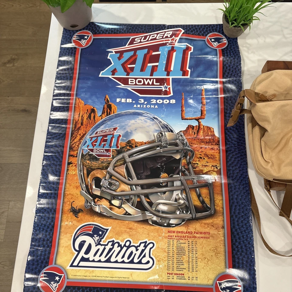 🤩 NFL Patriots LI Bolsa de lona 👜 Y boleto de juego Super Bowl XLII y póster Foto 3 de 4