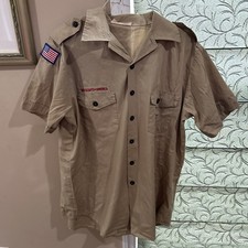Boy Scout BSA UNIFORM SHIRT Men s Large Short Sleeve Tan D89