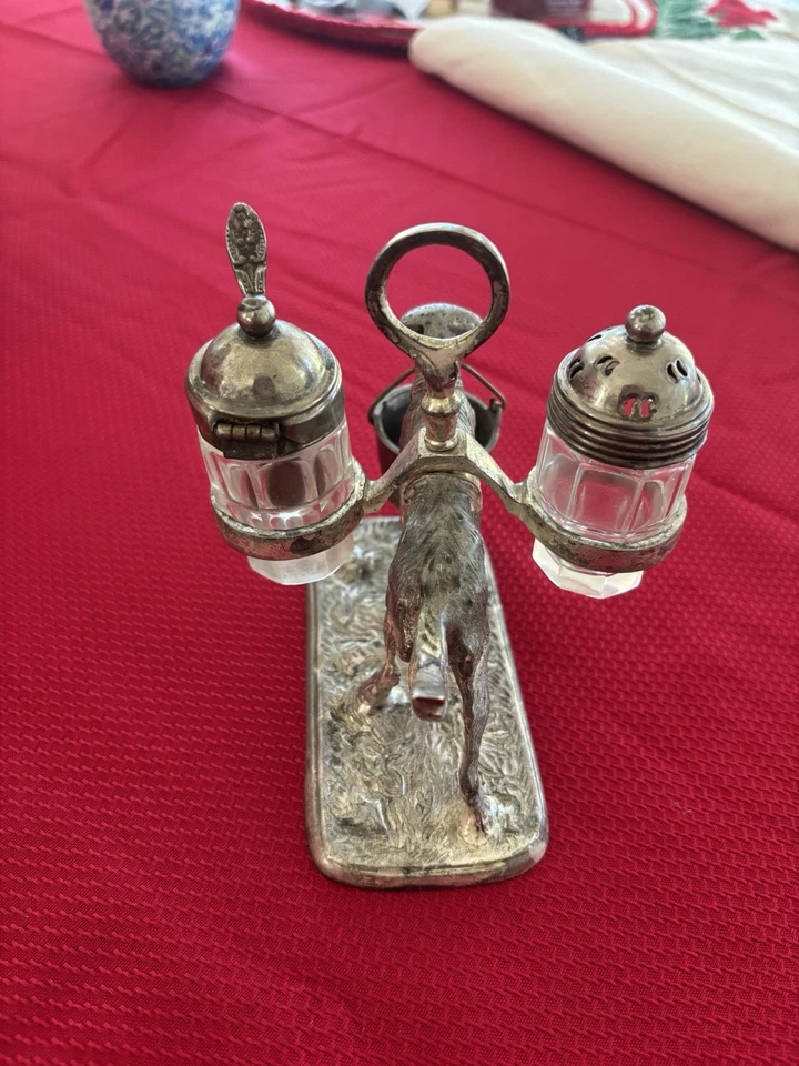 Vintage Victorian Style Condiment Set Cruet Serving / Silver Plate Dog Cruet Set - Image 3 of 3