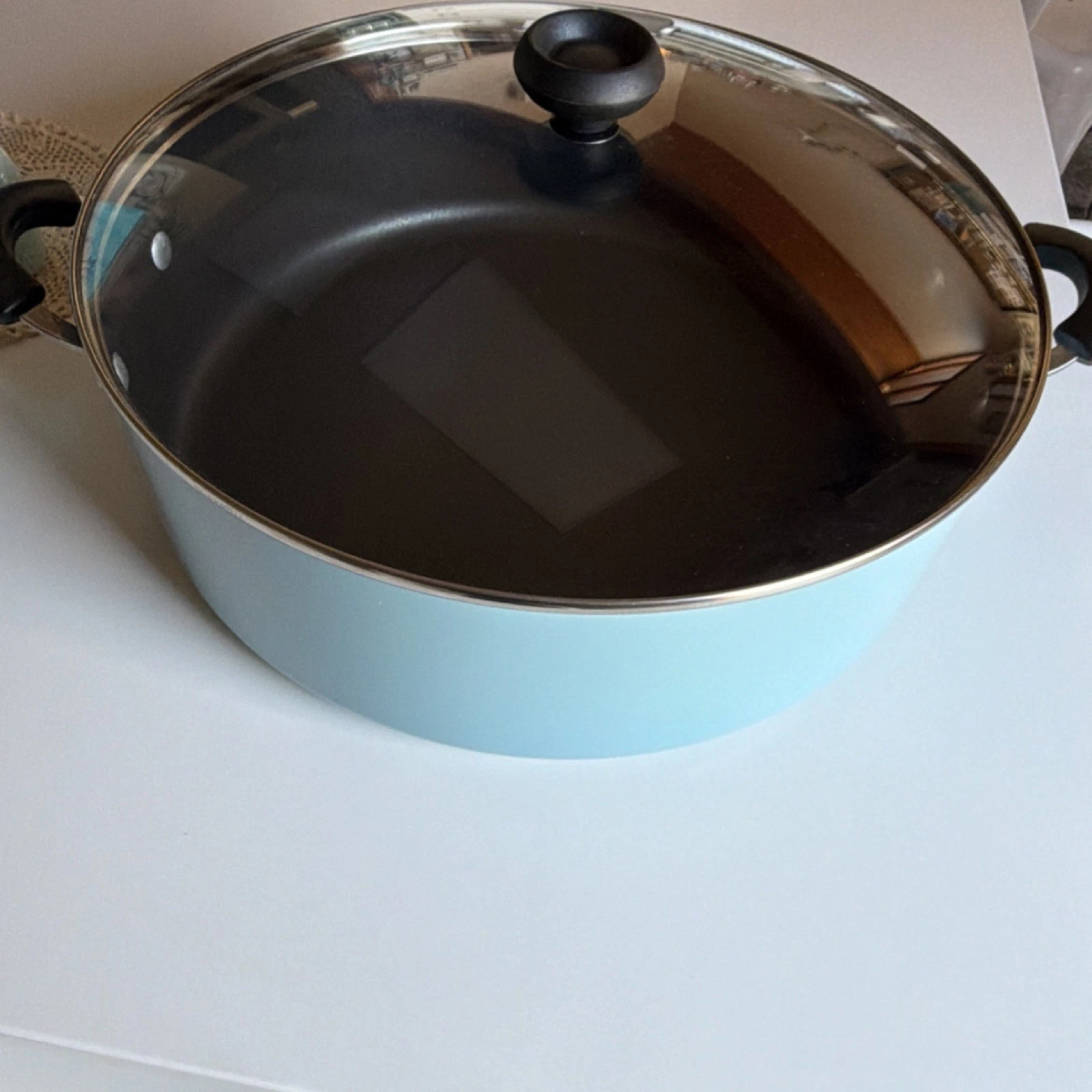 Farberware 21 Qt Blue Nonstick Stockpot w/ Glass Lid, Round Metal 2-Piece