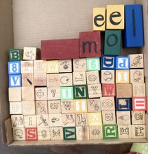 Vintage  . 68 pieces, Wooden Alphabet Blocks