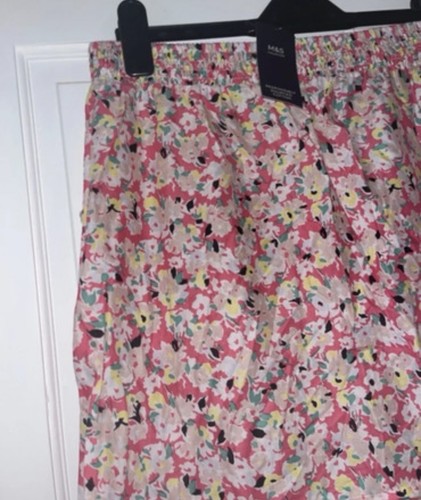 M&S Collection Women’s UK 14 Pink Floral Cotton Woven A-Line Midi Skirt - Afbeelding 2 van 13
