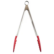 Cuisipro 12 Inch Stainless Steel Silicone Locking Tongs, Red