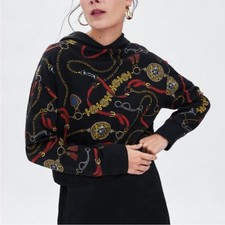 Zara chain and medallion print hoodie small