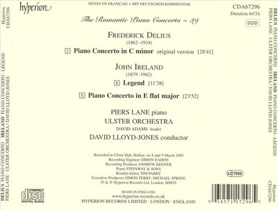 DELIUS: PIANO CONCERTO IN C MINOR; IRELAND: PIANO CONCERTO IN E FLAT MAJOR; LEGE