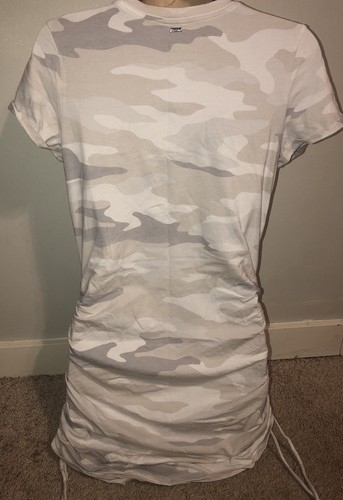 Beige/Ivory Camo Print Ruched Sided Tie Shirt Dress Victorias Secret PINK Sz Med - Picture 6 of 8