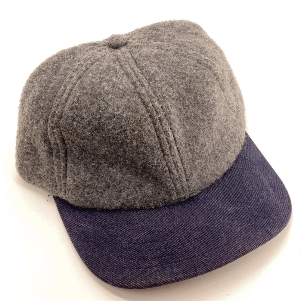 Vintage made USA gray fleece six panel baseball cap for winter XL