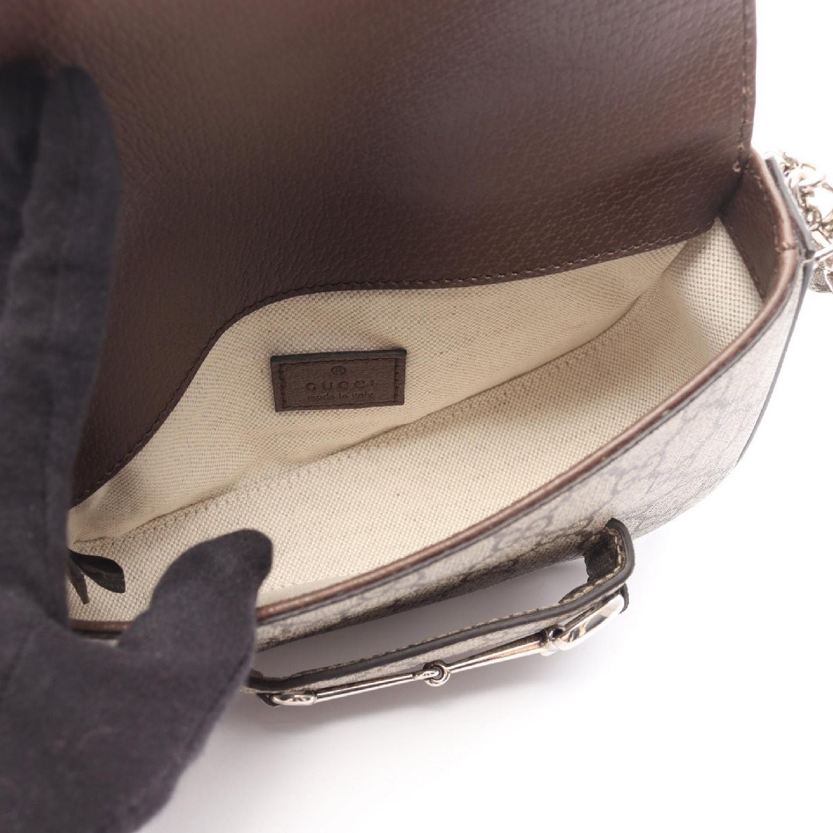 GUCCI Horsebit 1955 GG Supreme  PVC coated Canvas Shoulder Bag 510053 thumbnail 3