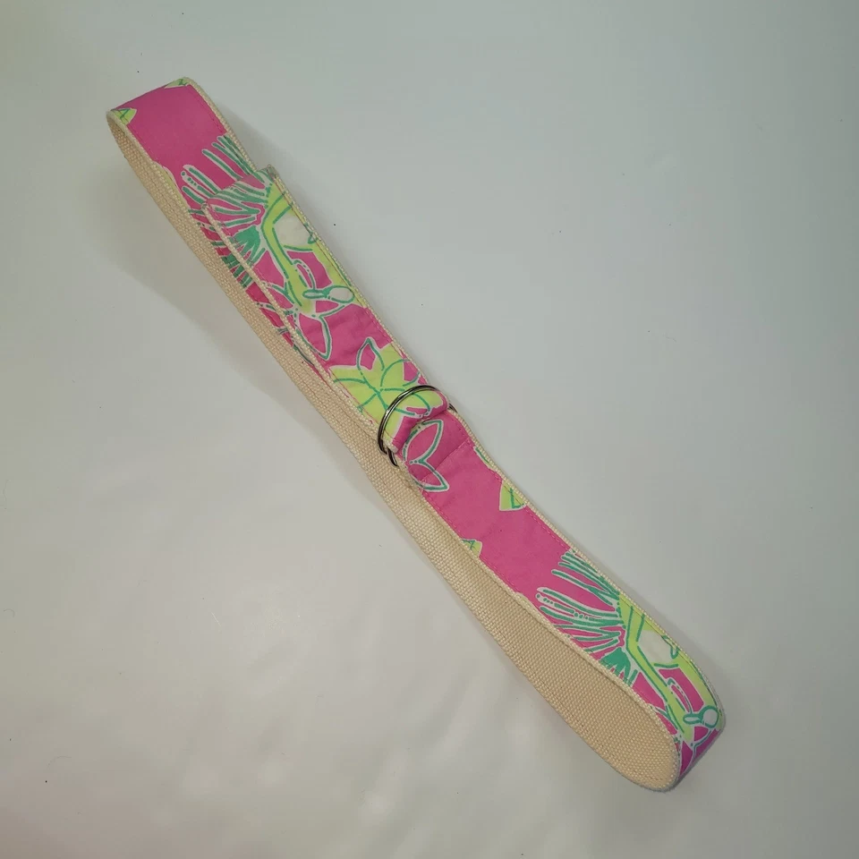 Пояс Lilly Pulitzer розовый зеленый с кольцом D женский размер средний опрятный цветочный - Изображение 3 из 4