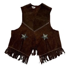 Brown Suede Leather costume Western Cowboy Kids Youth Vest ONLY XL Halloween