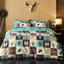 - Western Comforter Set with Sheets, Southwestern Aztec Country Horse Cowboy Rus