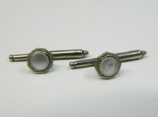 Vintage Fancy pair of Silver tone Tuxedo Mother of Pearl shirt studs' cufflinks