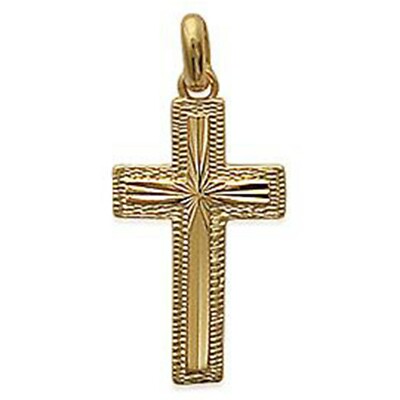 Pendentif Croix Plaqué Or 18 Carats - Neuf Avec étiquettes, Chaîne En Option, Mixte