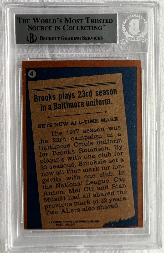 1978 TOPPS #4 BROOKS ROBINSON RB AUTHENTIC AUTOGRAPH Beckett - Image 3 of 3