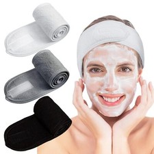 Whaline Spa Facial Headband Make Up Wrap Head Terry Cloth White, Black, Gray