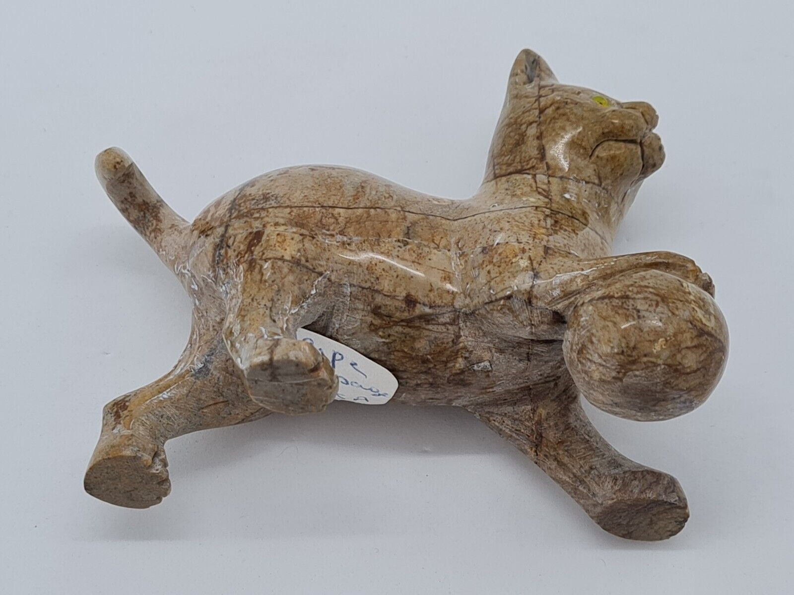 Steinfigur Katze mit Ball (Edelstein Naturstein Speckstein Onyx Jaspis?) |  eBay
