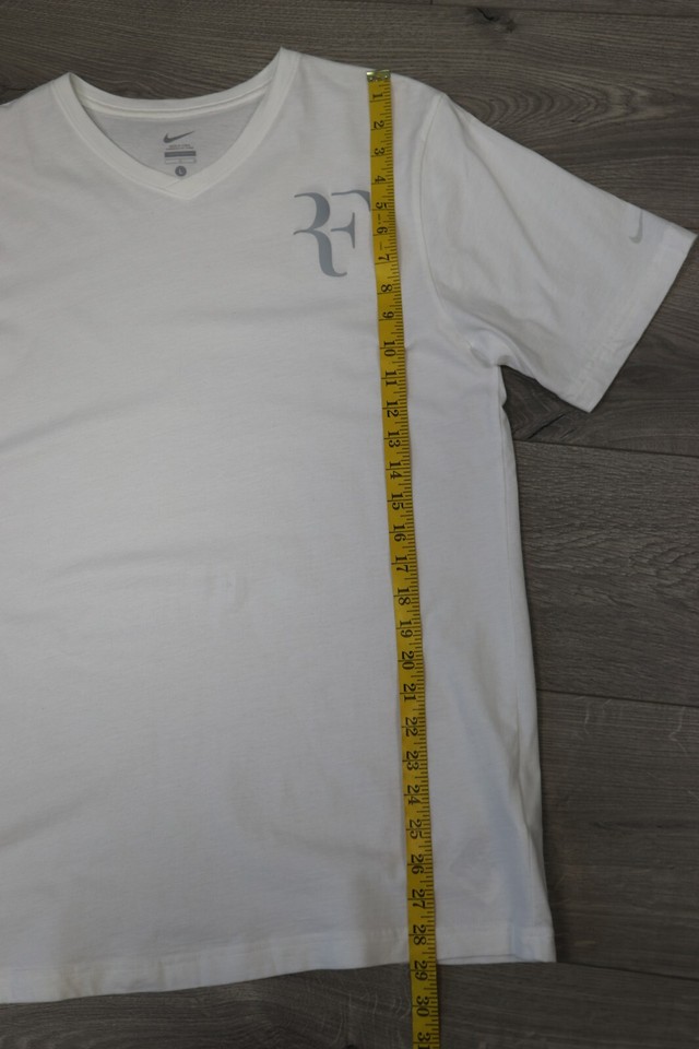 ROGER FEDERER RF Silver logo Tennis White Cotton TShirt Men’s Sz L eBay